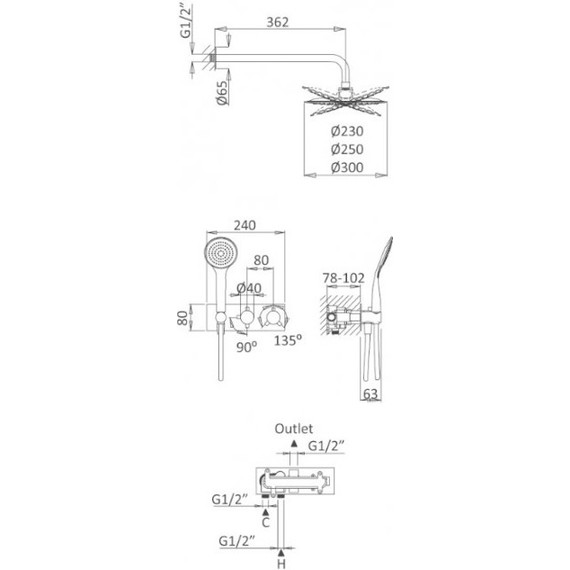 Душевая система для душа с термостатом Cezares Articoli Vari CZR-B-VDIM-T-NOP, черный, Цвет производителя: чёрный - фото 2