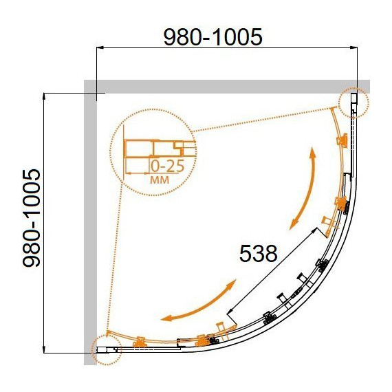 Душевое ограждение Cezares 100х100 см MOLVENO-R-2-100-C-Cr-IV, хром/прозрачное - фото 7