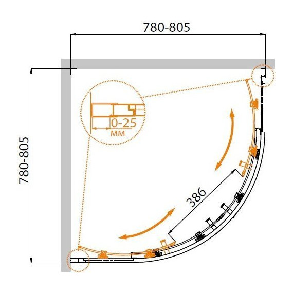 Душевое ограждение Cezares 80х80 см MOLVENO-R-2-80-C-Cr-IV, хром/прозрачное - фото 7