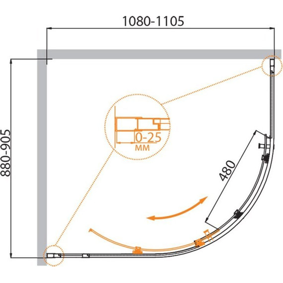Душевое ограждение Cezares 110х90 см MOLVENO-RH-1-110/90-P-Cr, хром/матовое - фото 5