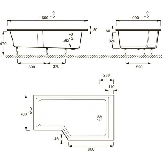 Ванна акриловая Jacob Delafon Bain Douche Neo 160х90 см R E6D000R-00 с ножками, Размер - мм: 1600х900 - фото, картинка 7 Ванна акриловая Jacob Delafon Bain Douche Neo 160х90 см R E6D000R-00 с ножками, Размер - мм: 1600х900 - фото 7