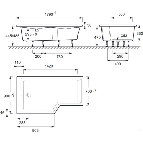 Ванна акриловая Jacob Delafon Bain Douche Neo 180х90 см L E6D004L-00 с ножками, Размер - мм: 1800х900 - фото, картинка 8 Ванна акриловая Jacob Delafon Bain Douche Neo 180х90 см L E6D004L-00 с ножками, Размер - мм: 1800х900 - фото 8
