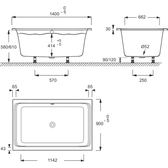 Ванна акриловая Jacob Delafon Capsule 140х90 см E6D123-00 с ножками, Размер - мм: 1400х900 - фото, картинка 3 Ванна акриловая Jacob Delafon Capsule 140х90 см E6D123-00 с ножками, Размер - мм: 1400х900 - фото 3