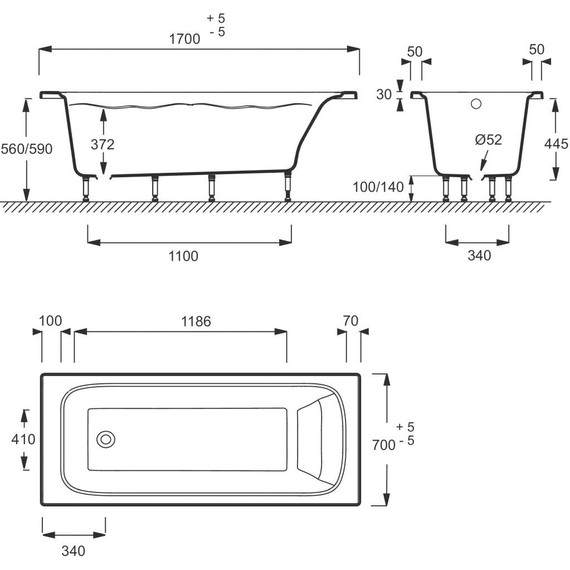 Ванна акриловая Jacob Delafon Elite 170х70 см E6D030RU-00 с ножками, Размер - мм: 1700х700 - фото, картинка 7 Ванна акриловая Jacob Delafon Elite 170х70 см E6D030RU-00 с ножками, Размер - мм: 1700х700 - фото 7