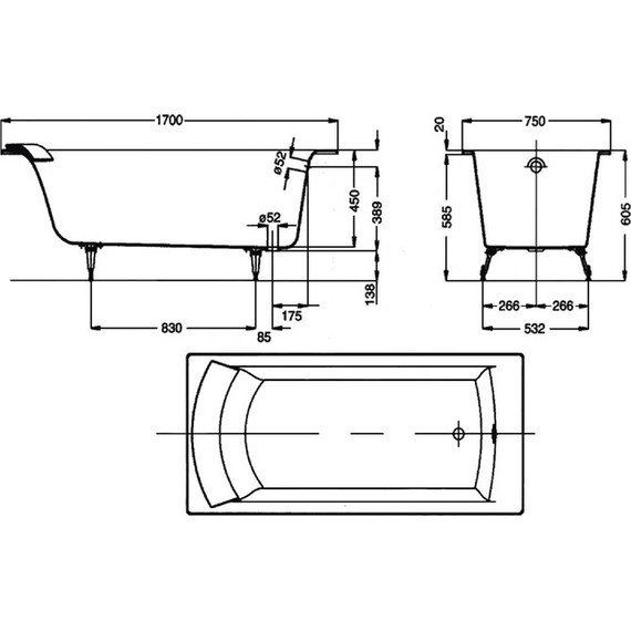 Ванна чугунная Jacob Delafon Biove 170х75 см E2930-S-00 (без противоскользящего покрытия) - фото 4