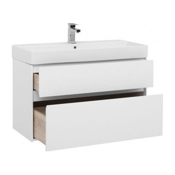 Тумба подвесная с раковиной Aquanet Бруклин 100 см 203961, белый - фото 2