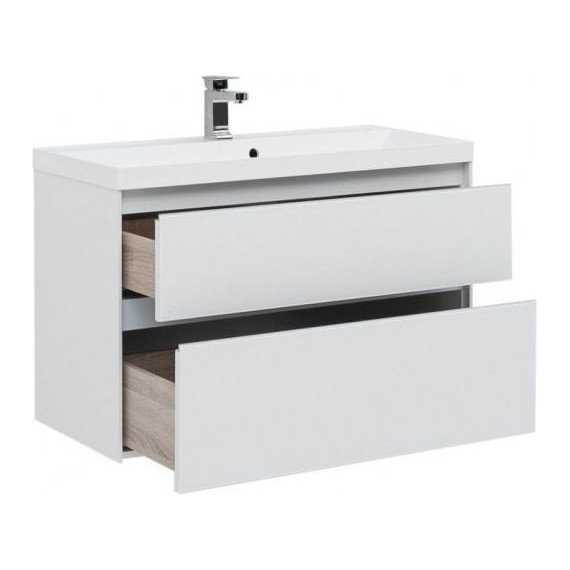 Тумба подвесная с раковиной Aquanet Гласс 100 см 235664, белый - фото 2