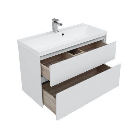 Тумба подвесная с раковиной Aquanet Гласс 100 см 235664, белый - фото 6