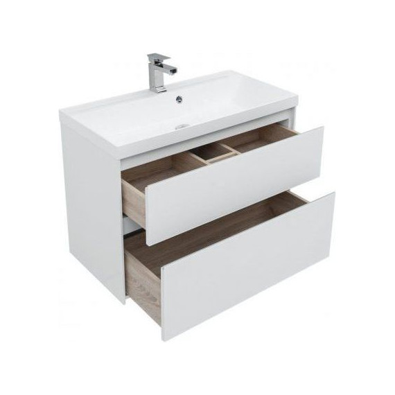 Тумба подвесная с раковиной Aquanet Гласс 90 см 196960, белый - фото 6