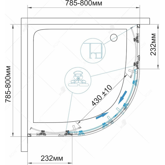 Душевое ограждение RGW CL-53B 80х80 см 06095388-14, черный/прозрачное - фото 4