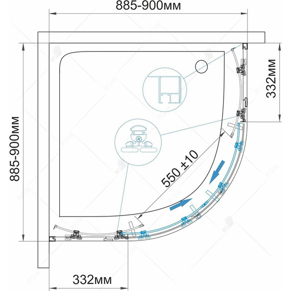 Душевое ограждение RGW CL-53B 90х90 см 06095399-14, черный/прозрачное - фото 4