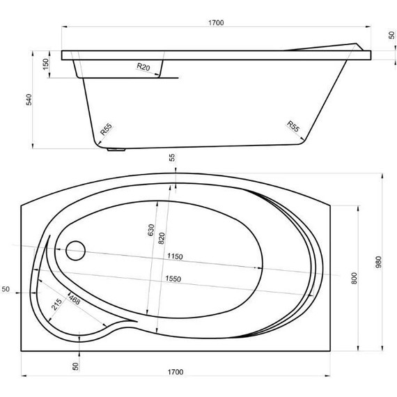 Ванна акриловая Bas Либера 170х100 см (на каркасе) - фото 7