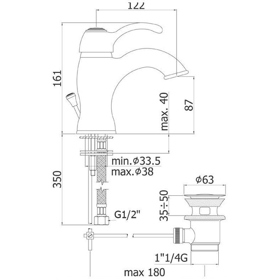 Смеситель для раковины Paffoni Giorgia GI075GF, золото - фото 2