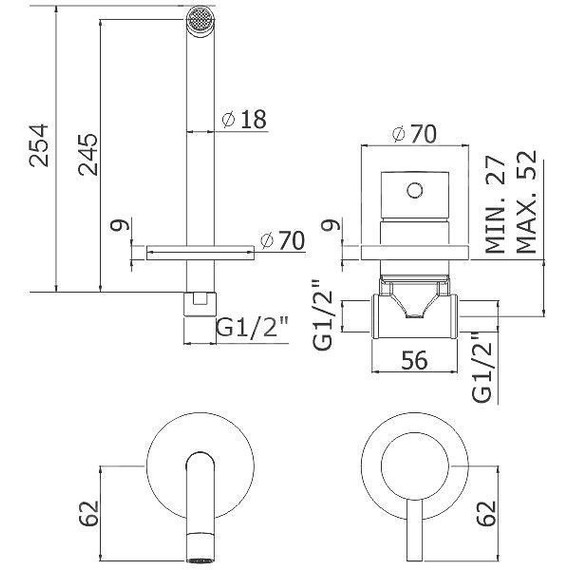 Смеситель для раковины настенный Paffoni Light LIG007NO70, чёрный матовый - фото 4