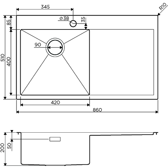 Кухонная мойка Omoikiri Akisame 86-IN-R (4993763) 1,2 мм, нержавеющая сталь, Цвет производителя: нержавеющая сталь - фото 3