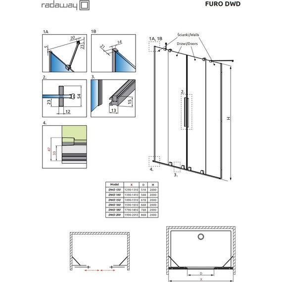 Душевая дверь Radaway Furo Black DWD 140 см 10108388-54-01 (стекло 8 мм), черный/прозрачное - фото 6