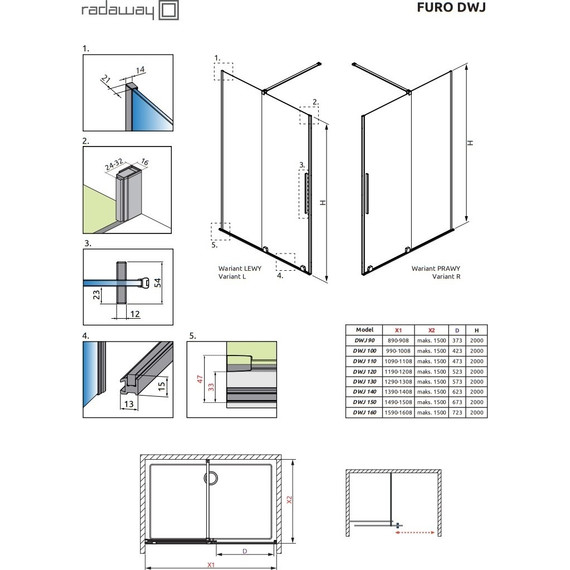 Душевая дверь Radaway Furo Black DWJ 140 см 10107722-54-01L (стекло 8 мм), черный/прозрачное - фото 4