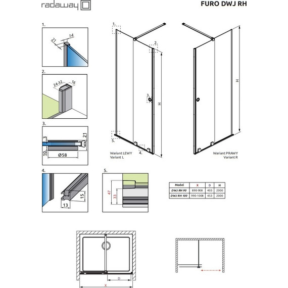 Душевая дверь Radaway Furo Black DWJ RH 100 см 10107492-54-01RU (стекло 8 мм), черный/прозрачное - фото 4