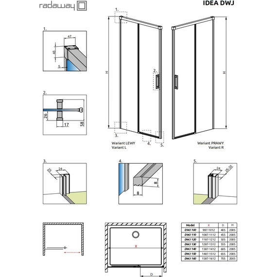 Душевая дверь Radaway Idea Gold DWJ 160 см 387020-09-01R, золото/прозрачное - фото 7