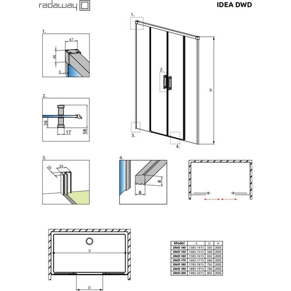 Душевая дверь Radaway Idea Gold DWD 200 см 387120-09-01, золото/прозрачное - фото 8