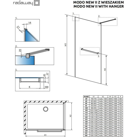 Душевая перегородка Radaway Modo New II 80х200 см 389084-01-01W (стекло 8 мм) с полотенцедержателем, хром/прозрачное - фото, картинка 3 Душевая перегородка Radaway Modo New II 80х200 см 389084-01-01W (стекло 8 мм) с полотенцедержателем, хром/прозрачное - фото 3