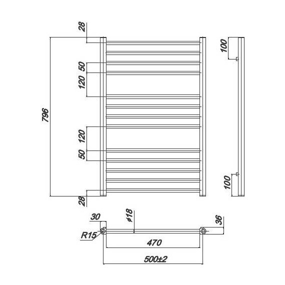 Полотенцесушитель водяной Ravak Norma П13 500х800 мм X04000083678 - фото 4