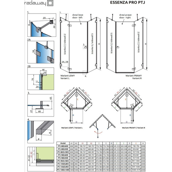 Душевое ограждение Radaway Essenza Pro Gold PTJ 100х100 см R, золото/прозрачное - фото 7
