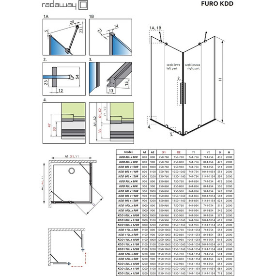 Душевое ограждение Radaway Furo Black KDD 120х80 см (стекло 8 мм), черный/прозрачное - фото 8