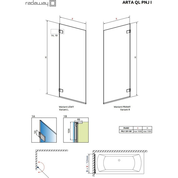 Шторка для ванны Radaway Arta QL PNJ I 30-100 см 10102500-03-01L (стекло 8 мм), хром/прозрачное - фото, картинка 5 Шторка для ванны Radaway Arta QL PNJ I 30-100 см 10102500-03-01L (стекло 8 мм), хром/прозрачное - фото 5