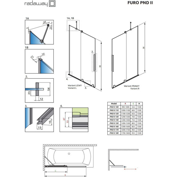 Шторка для ванны Radaway Furo Black PND II 140 см 10109738-54-01R (стекло 8 мм), черный/прозрачное - фото 5