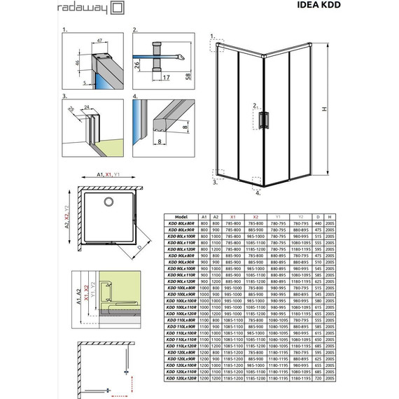 Душевое ограждение Radaway Idea Gold KDD 120х120 см, золото/прозрачное - фото 9