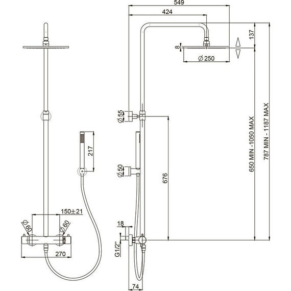 Душевая стойка с термостатом Paini Cox 78PZ689TH, черный матовый - фото 4