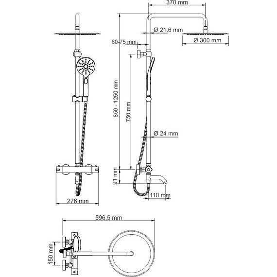 Душевая стойка с термостатом WasserKraft Thermo A28801, черный - фото 12