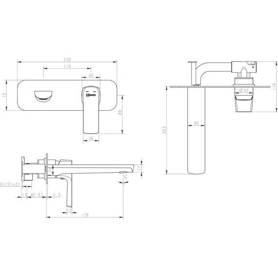 Смеситель для раковины настенный Lemark Ursus LM7226BL, черный - фото 7