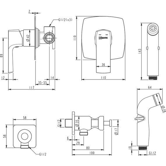 Набор для гигиенического душа Lemark Ursus LM7219BL, черный - фото 3