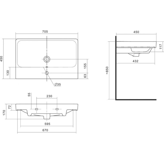 Раковина подвесная Santek Адриана 70 см 1.WH50.1.628 - фото, картинка 6 Раковина подвесная Santek Адриана 70 см 1.WH50.1.628 - фото 6