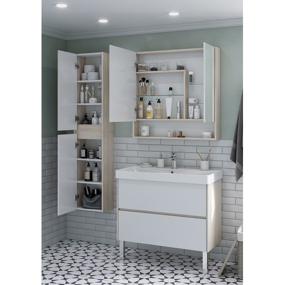 Зеркало-шкаф Акватон Сканди 85 см 1A252302SDB20, белый/дуб верона - фото 6