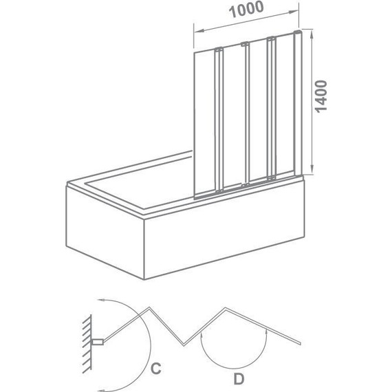 Шторка для ванны Bas Screen GR4-100-C-CH 1000х1400 мм, хром/прозрачное - фото 3