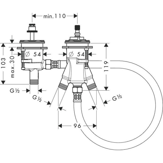 Скрытая часть термостата Hansgrohe 13550180 на край ванны на 2 отверстия - фото 2