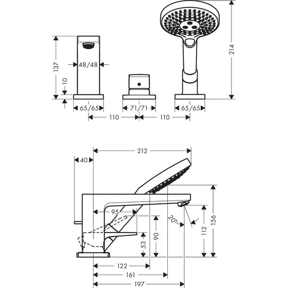 Смеситель для ванны Hansgrohe Metropol 32550000 - фото, картинка 4 Смеситель для ванны Hansgrohe Metropol 32550000 - фото 4