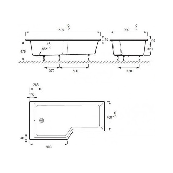 Ванна акриловая Jacob Delafon Bain Douche Neo 180х90 см R E6D004R-00 с ножками, Размер - мм: 1800х900 - фото, картинка 8 Ванна акриловая Jacob Delafon Bain Douche Neo 180х90 см R E6D004R-00 с ножками, Размер - мм: 1800х900 - фото 8