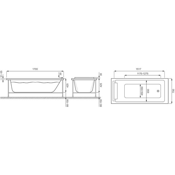 Ванна акриловая Jacob Delafon Spacio 170х75 см E6D161RU-00 - фото, картинка 5 Ванна акриловая Jacob Delafon Spacio 170х75 см E6D161RU-00 - фото 5