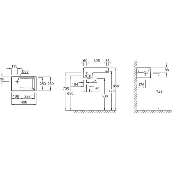 Тумба подвесная с раковиной Jacob Delafon Terrace 50 см EB1178-274, черный лак - фото 4