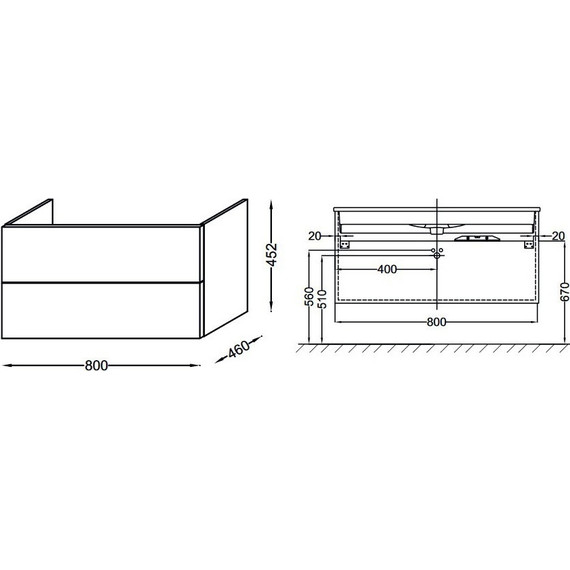 Тумба подвесная с раковиной Jacob Delafon Vox 80 см EB2028-RA-G1C, белый лак - фото 2