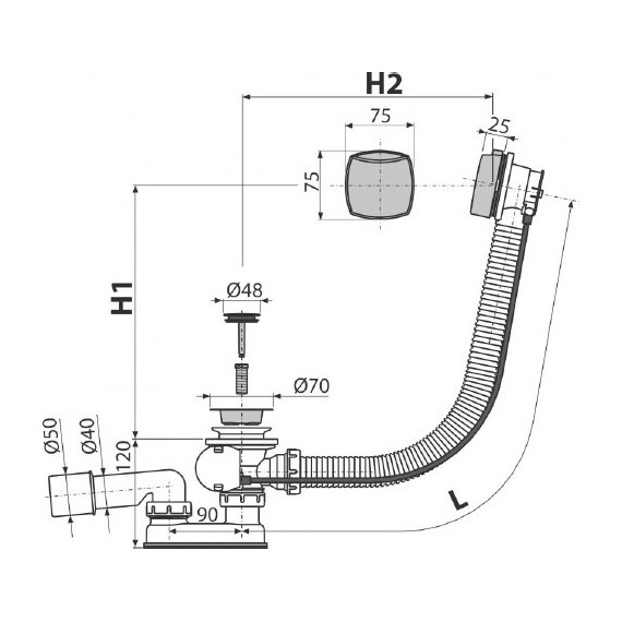 Сифон для ванны AlcaPlast A51CR 100 пластик - фото, картинка 2 Сифон для ванны AlcaPlast A51CR 100 пластик - фото 2