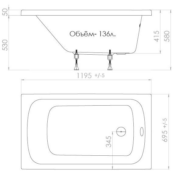 Ванна акриловая 120х70 Тритон Стандарт, Размер - мм: 1200х700 - фото 12
