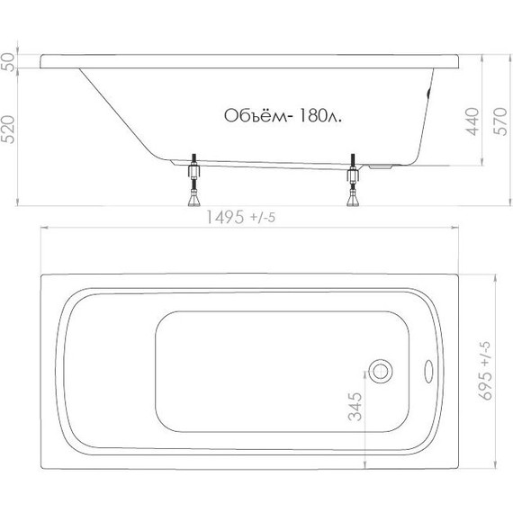 Ванна акриловая 150x70 Тритон Стандарт, Размер - мм: 1500х700 - фото 13