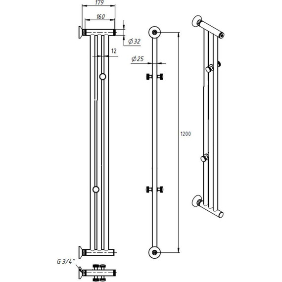 Полотенцесушитель водяной Bronze De Luxe Лонг П3 1200х180 мм, бронза - фото 3