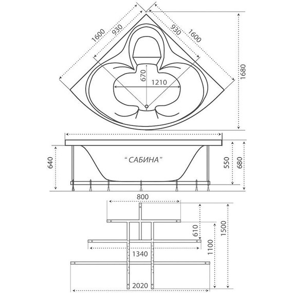 Ванна акриловая 1600х1600х680 Тритон Сабина с каркасом - фото 9