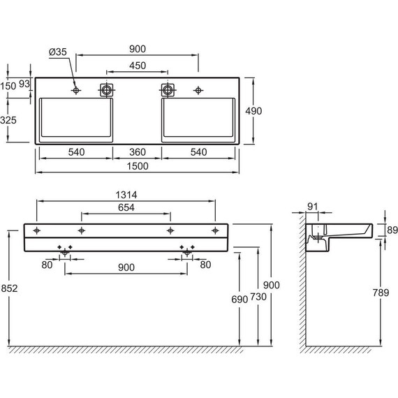 Раковина подвесная Jacob Delafon Terrace 150 см EXA112-00 - фото 11
